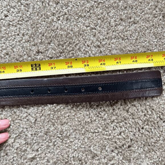 VTG Bronzino Italian Leather Belt Brown Black Stripe 38/95 Made in Italy - Picture 8 of 11